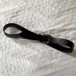 Black Faux Leather Belt, Metallic Buckle